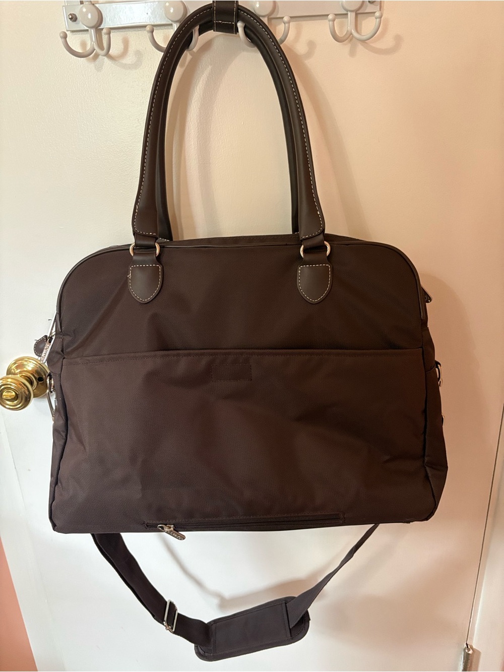 Chaps Brown Nylon Traveler Briefcase with Leather Trim - Picture 4 of 11
